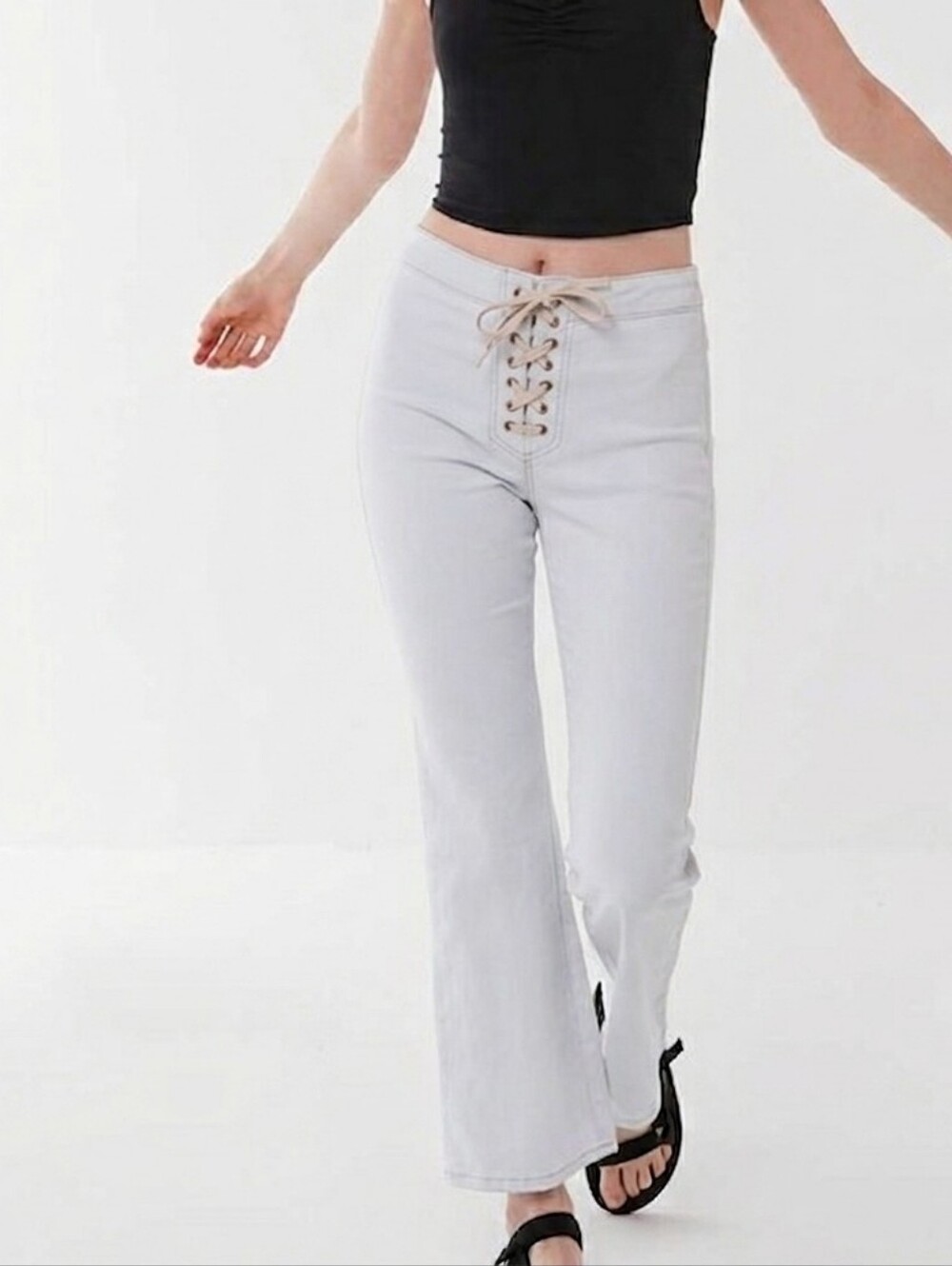 Light Blue Lace-Up High Waist Flare Pants
